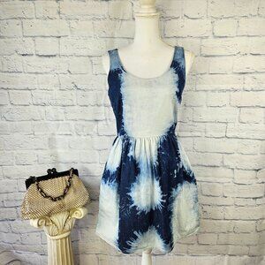 American Eagle Size 4 Blue Tie Dye Chambray Sleeveless A-Line Dress Pockets